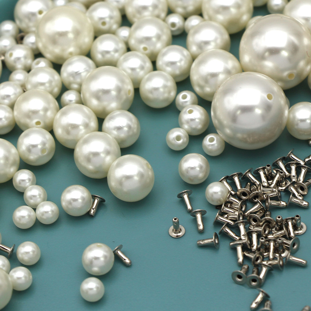 Description Picture 2 of item6mm-20mm White Pearl Rivets Crafts Beads Mix Size Pearl for Decoration Plastic Rivet Studs for Clothing Dress Garment Beads