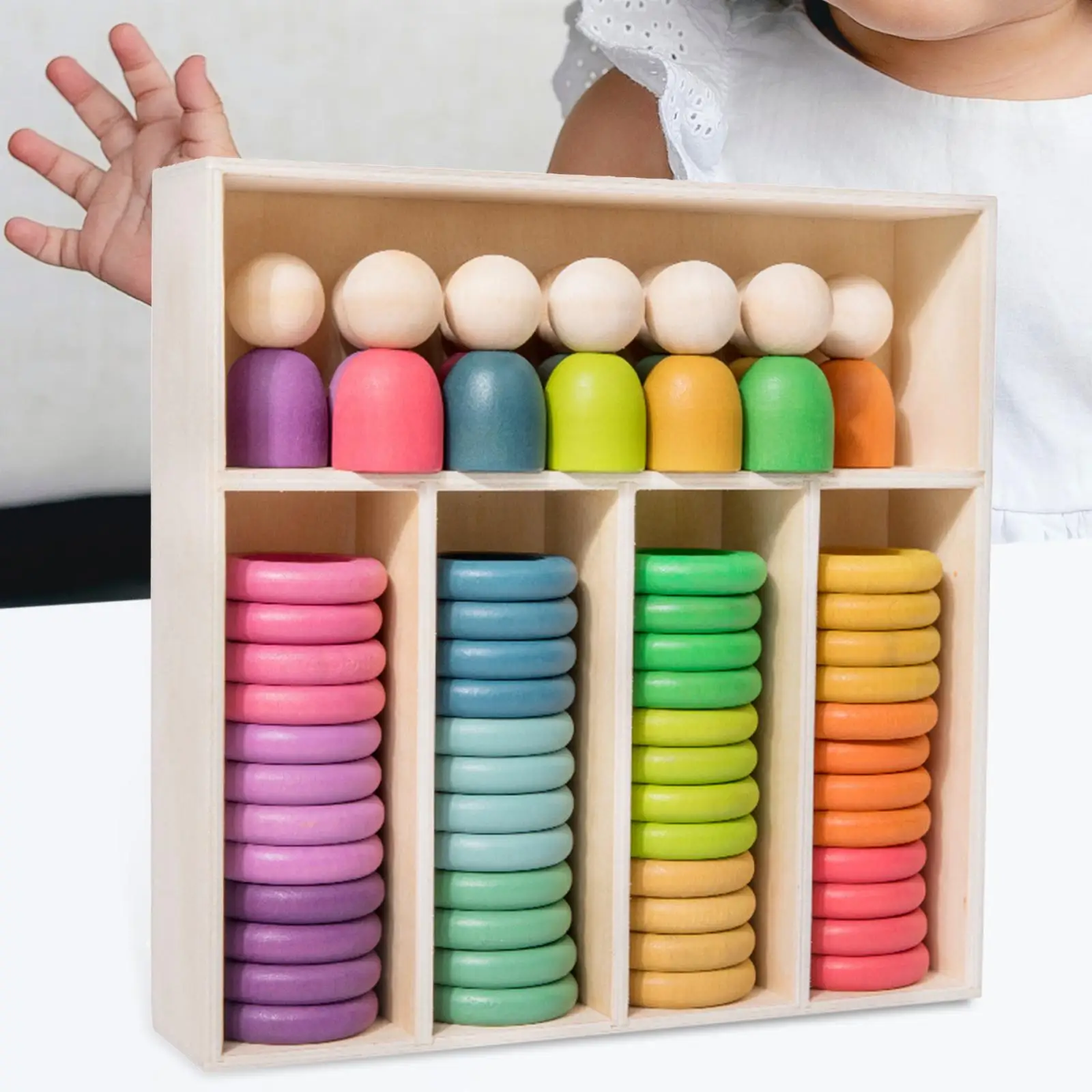 Wooden Rainbow Stacking Sorting Toys Board Game Logical Thinking Montessori Toy Rainbow Stacking Blocks Gifts Learning Activity