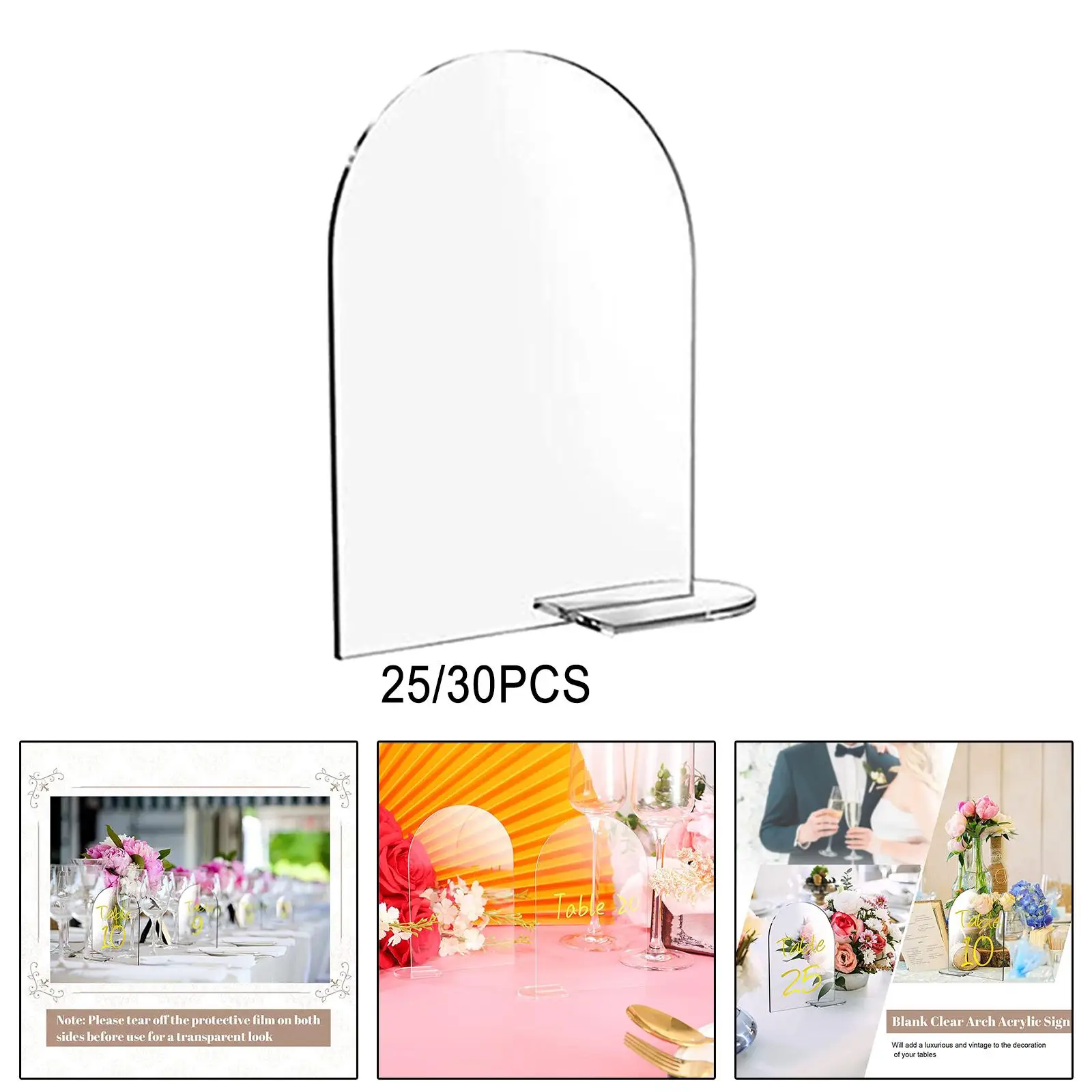 Blank Acrylic Signs Holder with Stand Double Sided Display Arched Round Top Acrylic Signs for Wedding Reception Buffet Office