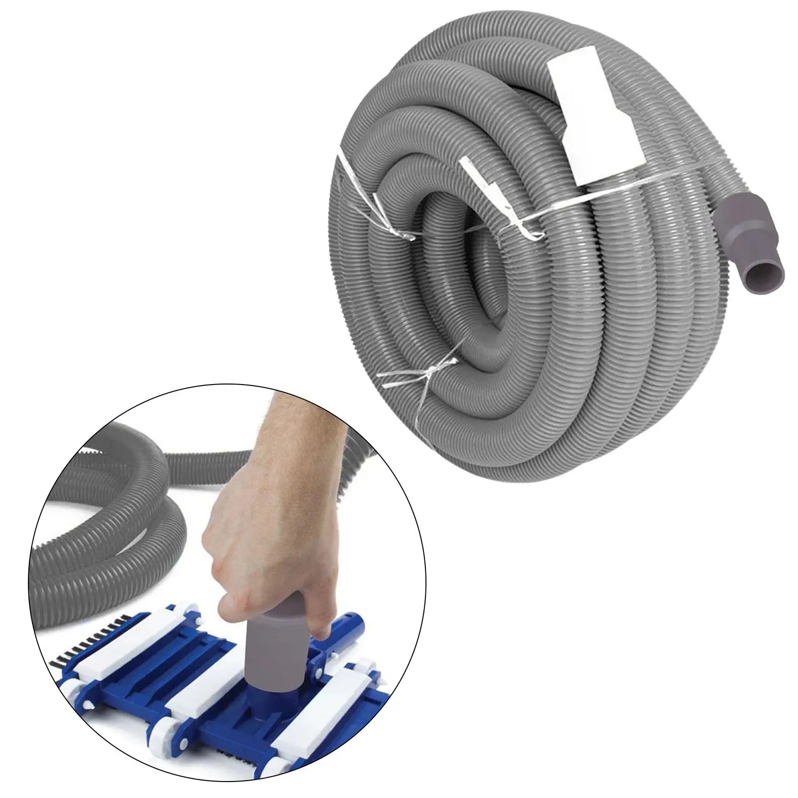 Ground Pool Vacuum Hose with Swivel Cuff Swimming Pool Portable Flexible Gray