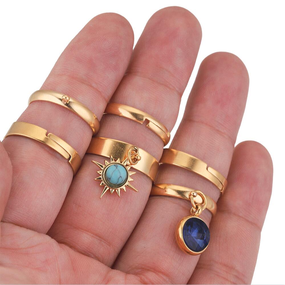 10 stücke Gold-Platte Edelstahl Offene Flugzeug Ring Einstellungen Einstellbare Sturz Ringe Mit Loch für DIY Schmuck Machen liefert – Detail 4