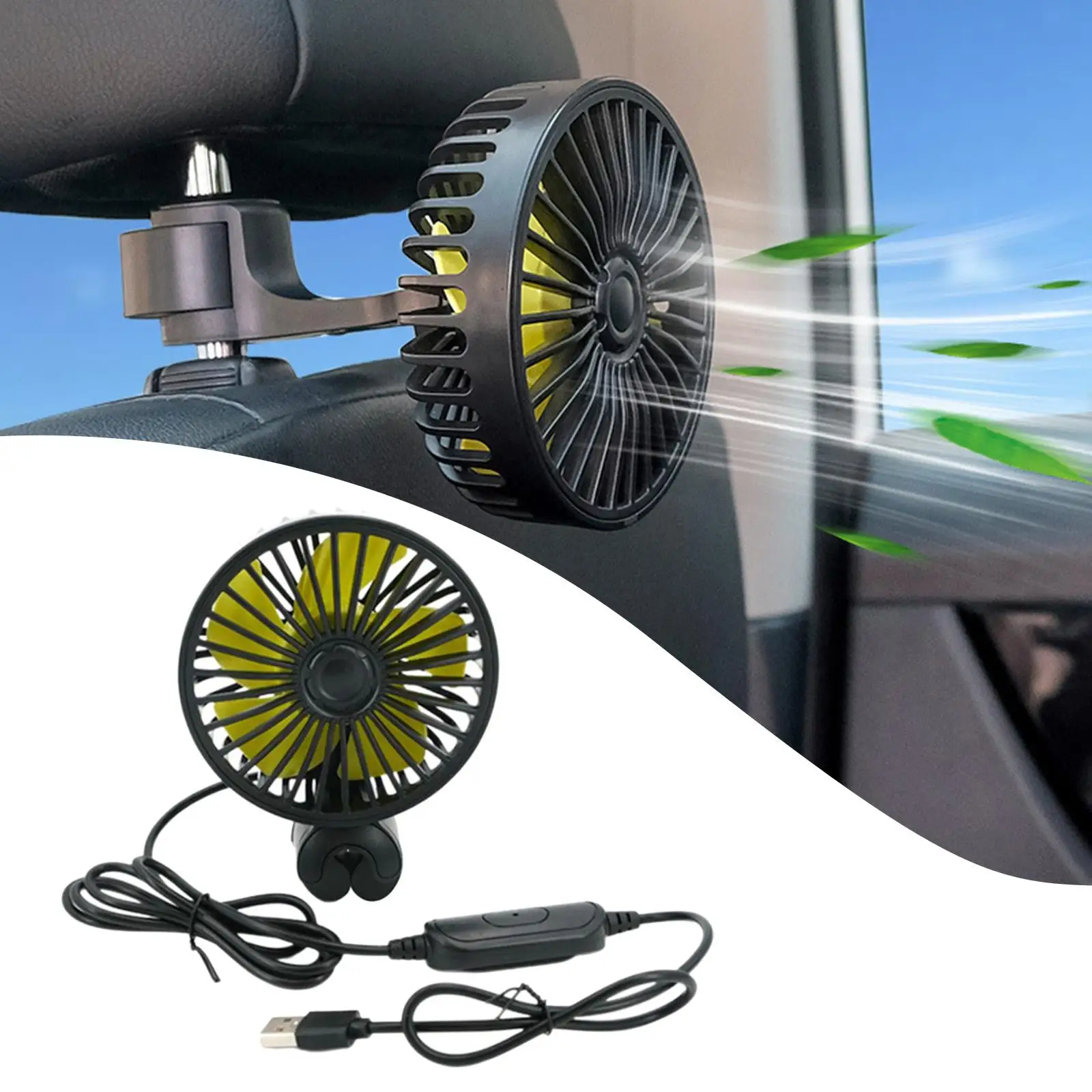 Car Rear Seat Fan Electric Adjustable Head for Travel