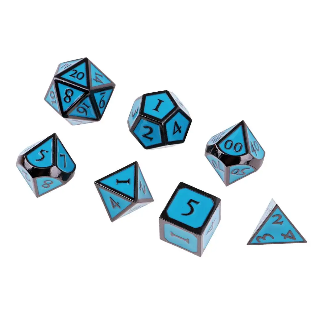 7Pieces 16mm Zinc Alloy Polyhedral  for Table Board  Toy Blue