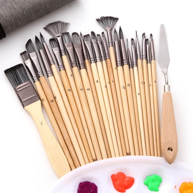24PCS Paint Brush Set Round & Flat Oil Paint Brush Synthetic Painting  Supplies for Acrylic Oil Watercolor Gouache Painting - AliExpress