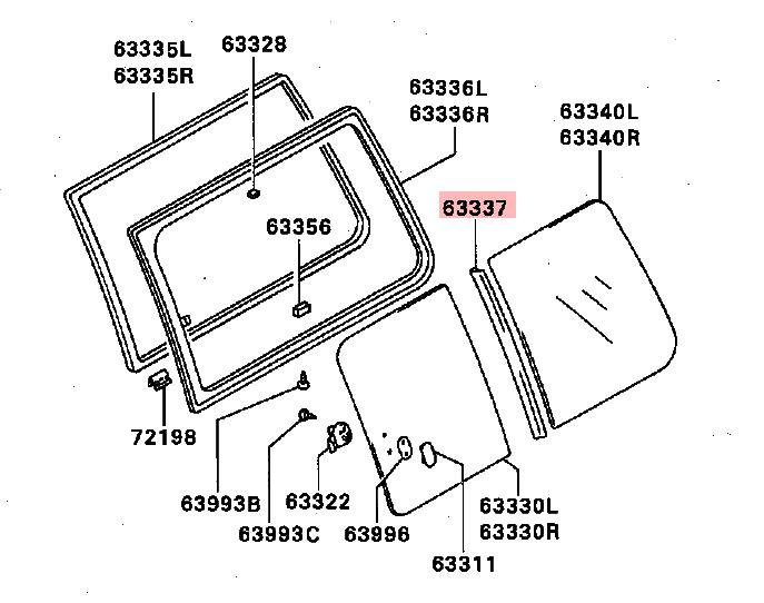 1 oder 2 Stück 5-türiger vertikaler Gummi für drittes Fenster für Pajero V30 1989–1999 MB 696541 Dichtungsgummi für Montero V40 Dichtungsstreifen – Detail 2