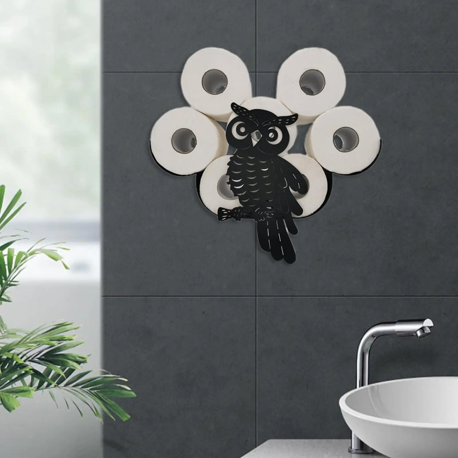 Unique Toilet Paper Holder Iron Owl Shape Roll Tissue Paper Storage Toilet Tissue Holder for Toilet Bathroom Organizer Decor