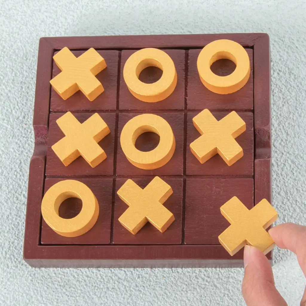 Wooden Children`s Tic TAC Toe Game Tabletop Board Game Living Room Decor