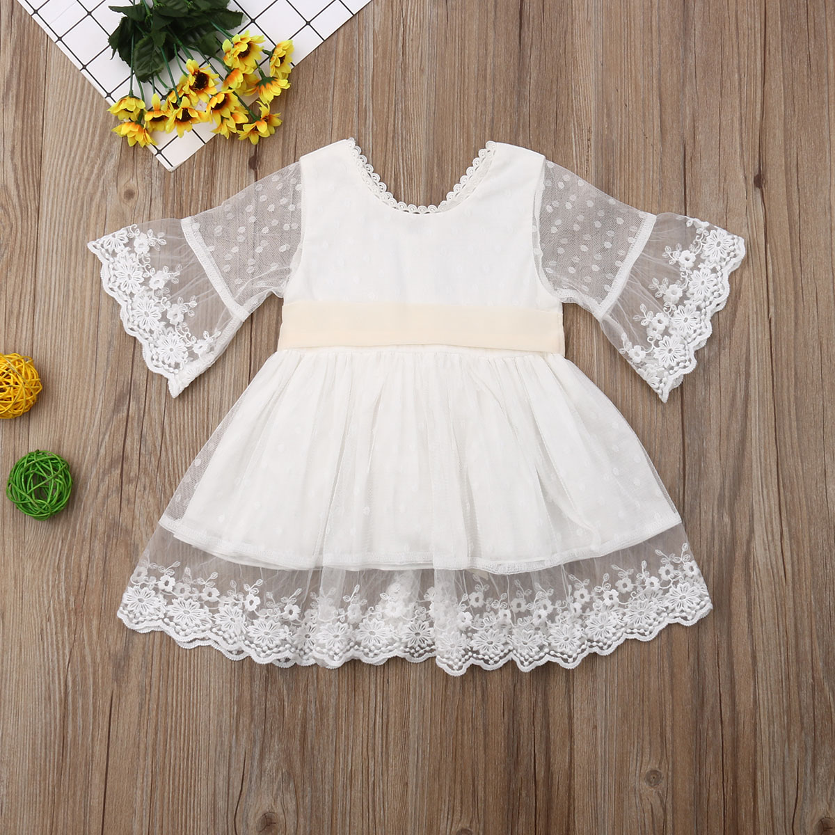 Kids Little Girls Toddler Infant Long Sleeve Floral Lace Stitching Tie-up  A-line Birthday Christmas Dress - Dresses - AliExpress