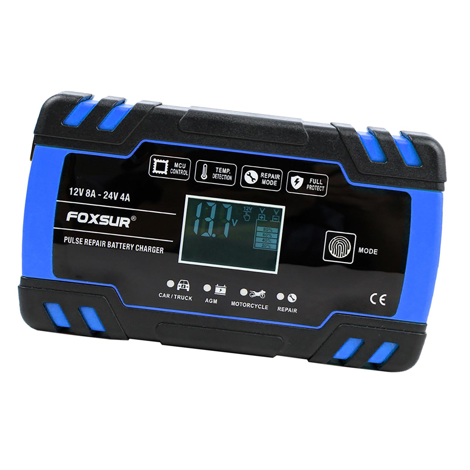 Automatic Car Battery Charger 12V/8A 24V/4A with LCD Display 3-Stage Automotive Trickle Charger for Boat SLA Marine RV Truck