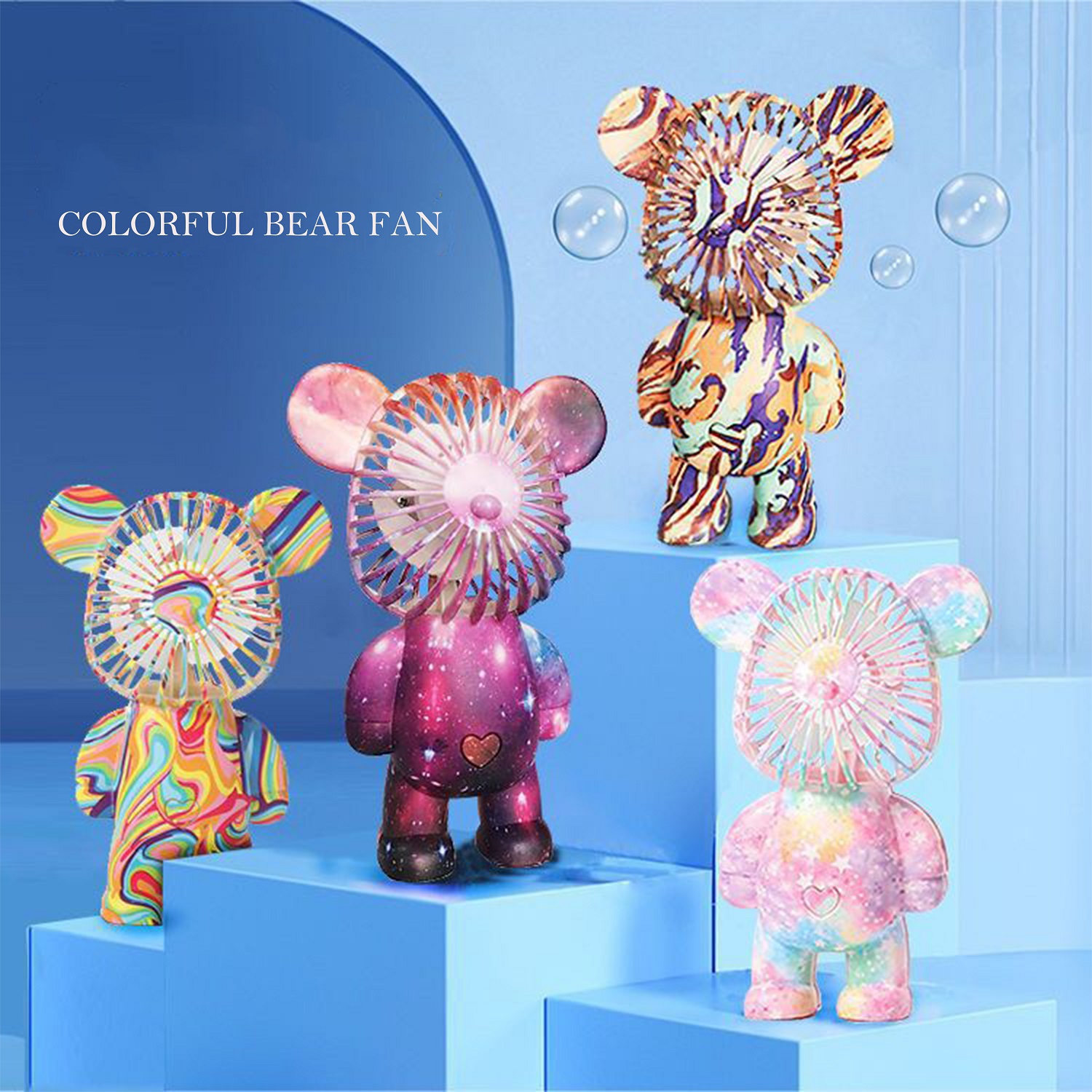 Title 8, Cute Cartoon Bear Fan USB Third Gear Rechargeab...