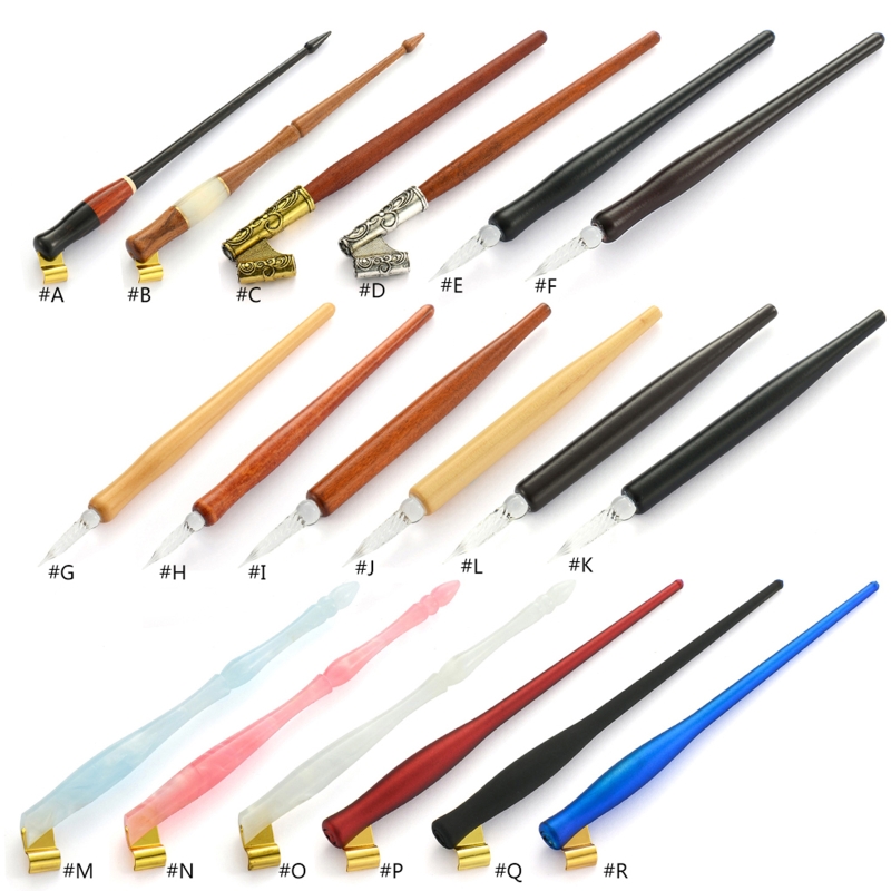 Holz Kalligraphie Dip Stift Englisch Kalligraphie Stift Kupfer platte Skript schräg Dip Stift halter mit Glas nibs Zubehör – Detail 2