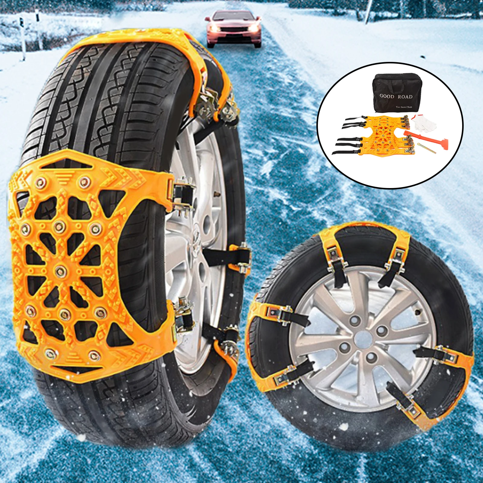 Set of 6Pcs Tire Chains, Applicable Tire Width 165-265mm for Icy Roads