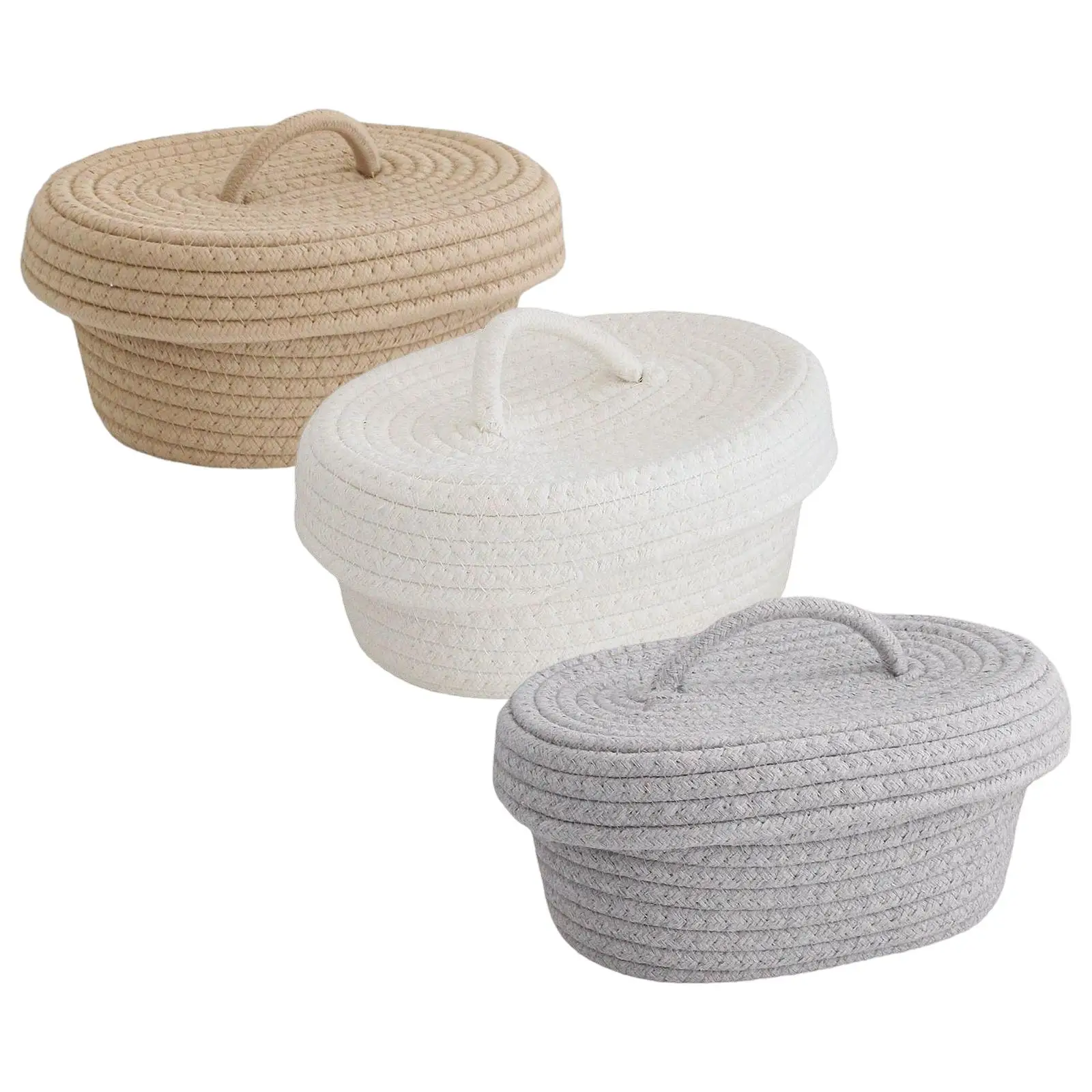 Multifunction Woven Rope Basket with Lid for Sundries Blanket Nursery Kids Toy Cosmetics