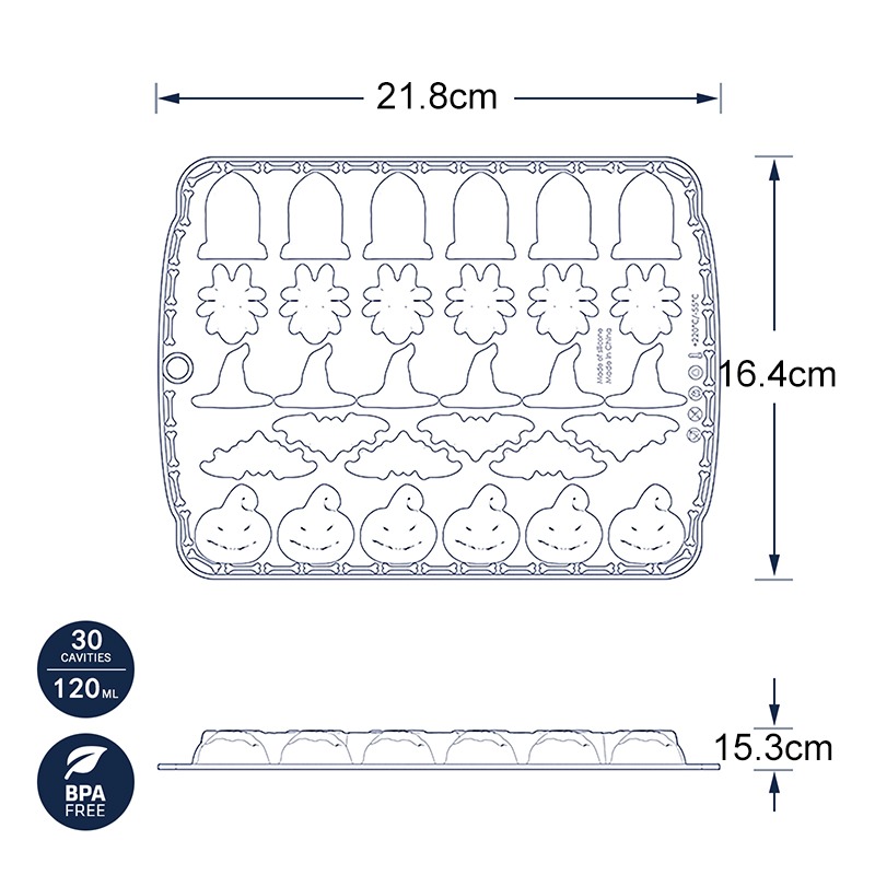 Description Picture 6 of itemNovelty Pumpkin Skull Halloween Silicone Ice Cube Mold DIY Cookie Cake Candy Chocolate Mold for Baking Party Whiskey Kitchen