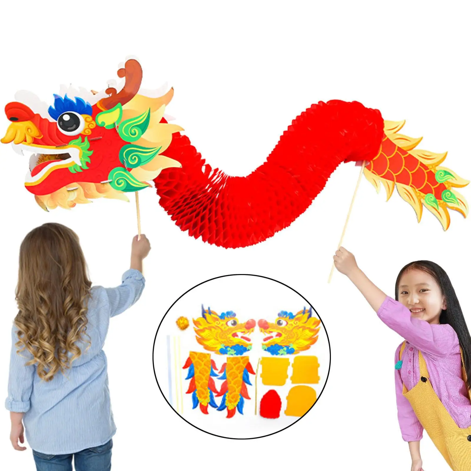 Chinese Paper Dragon 3D DIY Set Traditional Toys for Dragon Boat Festival Party Chinese New Year Spring Festival Kindergarten