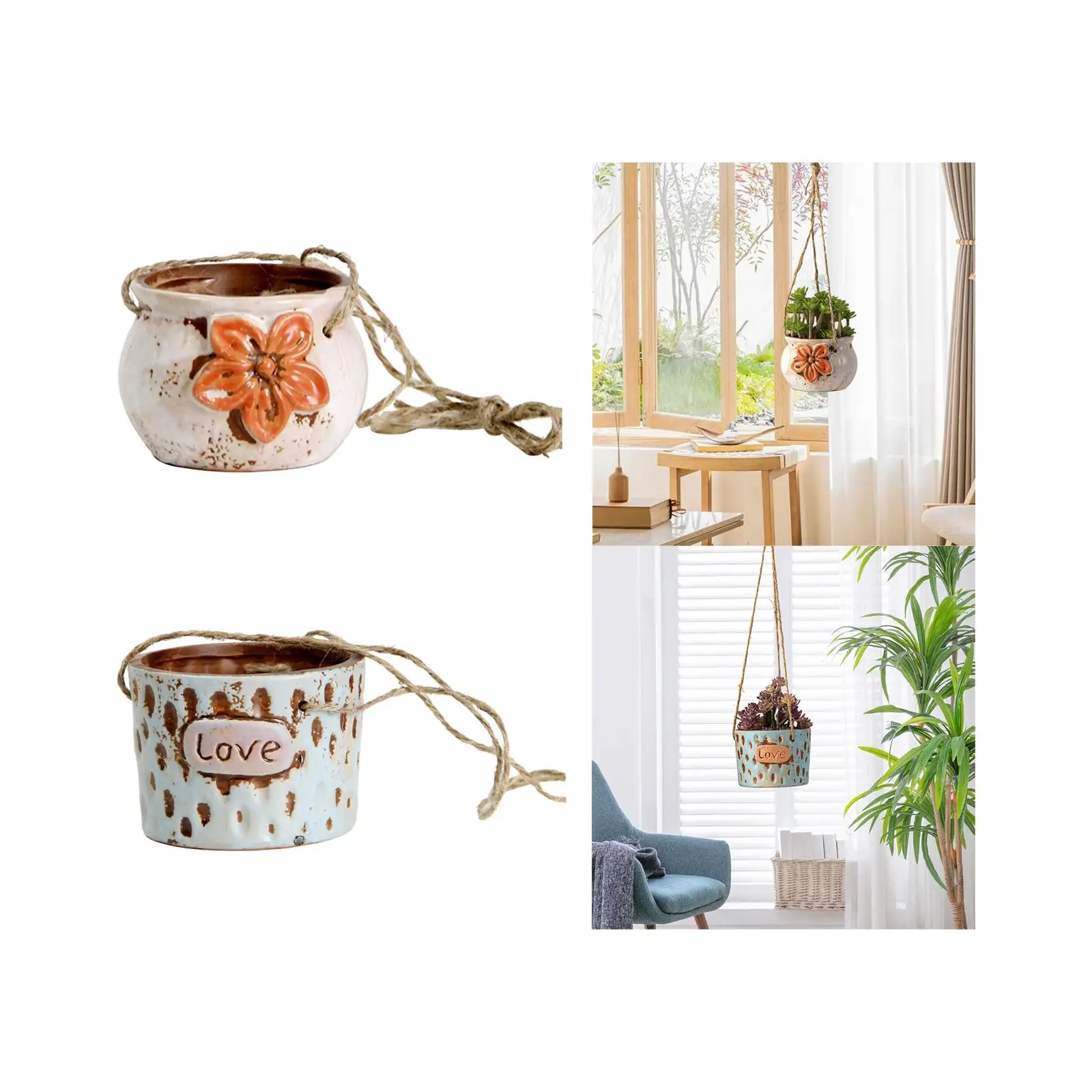 Hanging Planter Basket, Ceramic Planter Decoration Yard Flower Pots Plant Pot for Garden Porch Railing Outdoor Indoor Plants