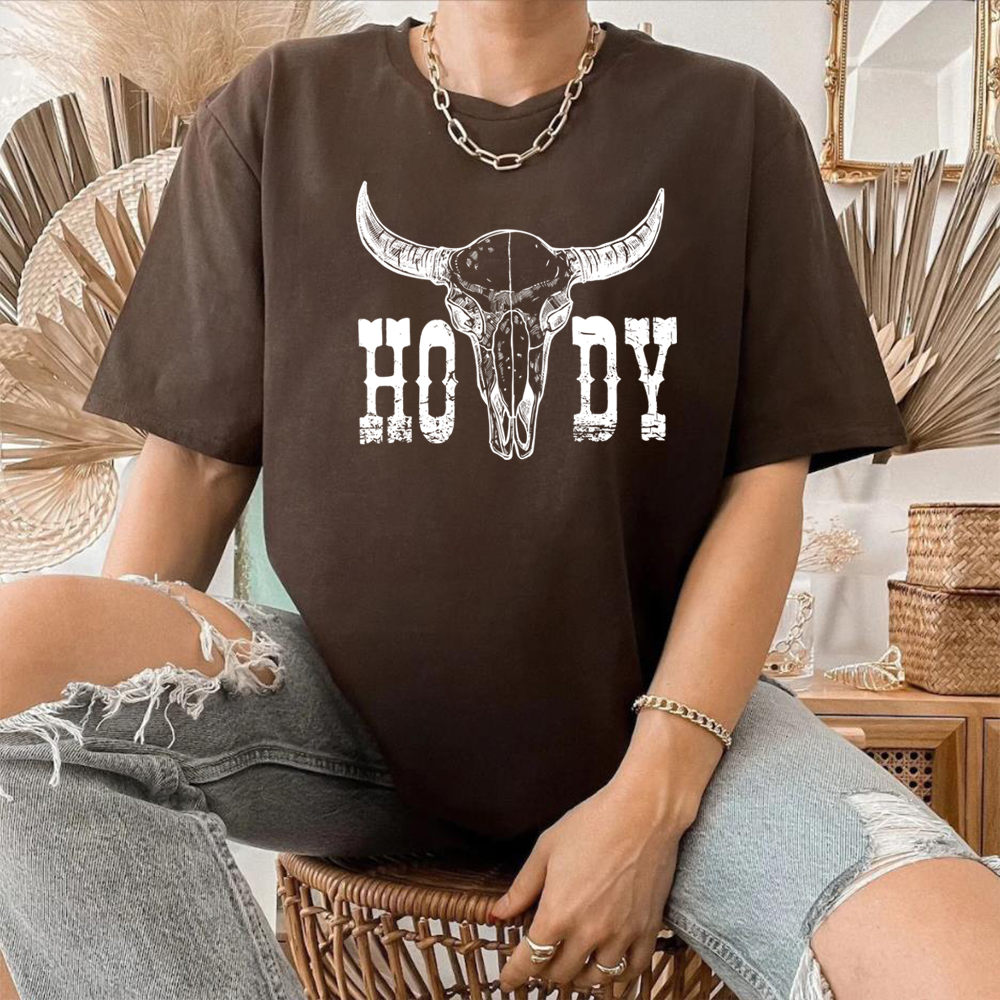 Camisa retrô Howdy do crânio da vaca,