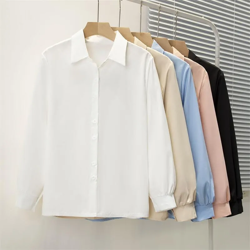 Frühling Herbst Chiffon hemd Frauen hemden Mode weibliche Langarm lose feste lässige Bluse Tops Büro Dame Hemden S-4XL – Detail 2