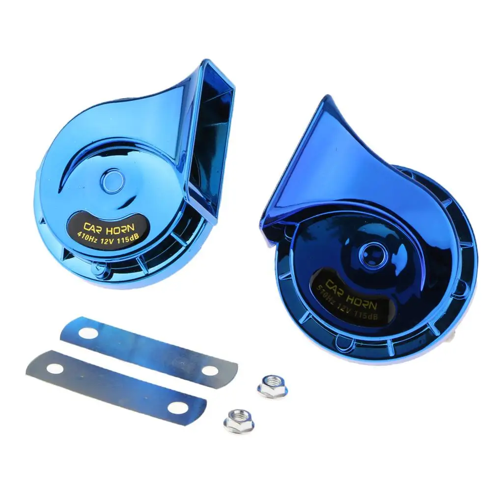 2x Electric Tone Snail Electric Horn Universal Car Snail Horn Blue