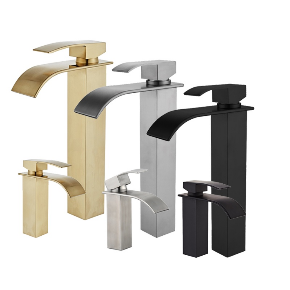 Nombre 9, Grifo dorado para baño, cascada, mezclador frío y caliente, Material de acero inoxidable, accesorios para lavabo de baño