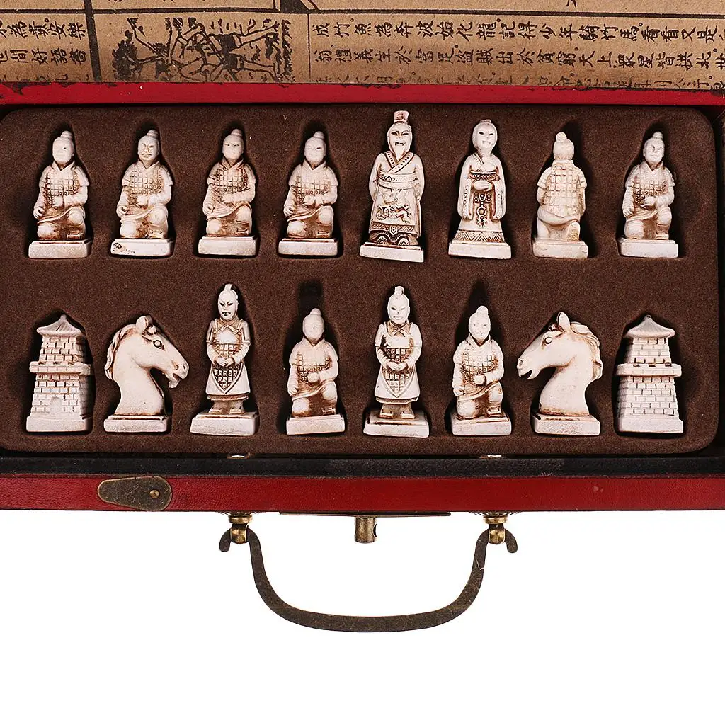 Vintage Chinese Terracotta Warriors 32 Chess Set Wood Table Chess Games Gift