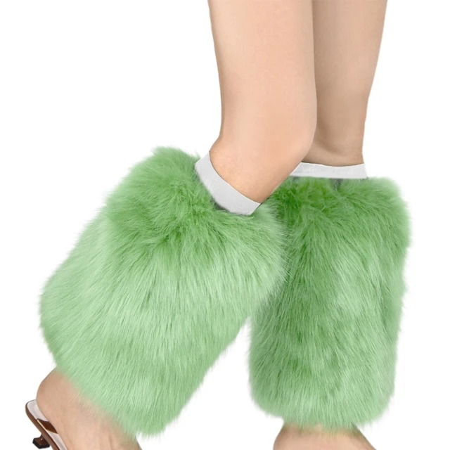 Women Vintage Vibrant Neon Furry Leg Warmers Winter Warm Fuzzy