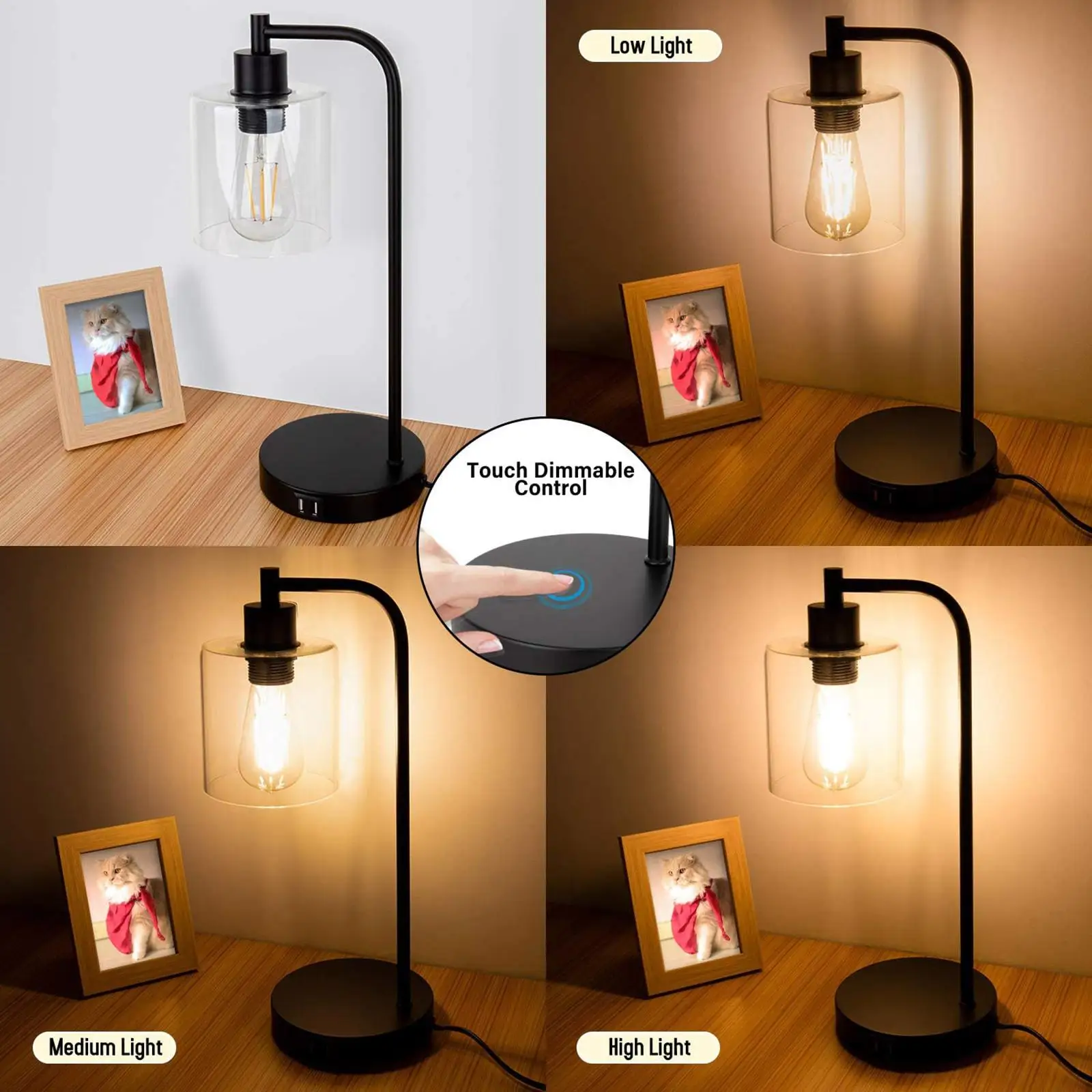 Industrial Style Vintage Bedroom Desk Table Lamp Light With Bulb, EU Plug