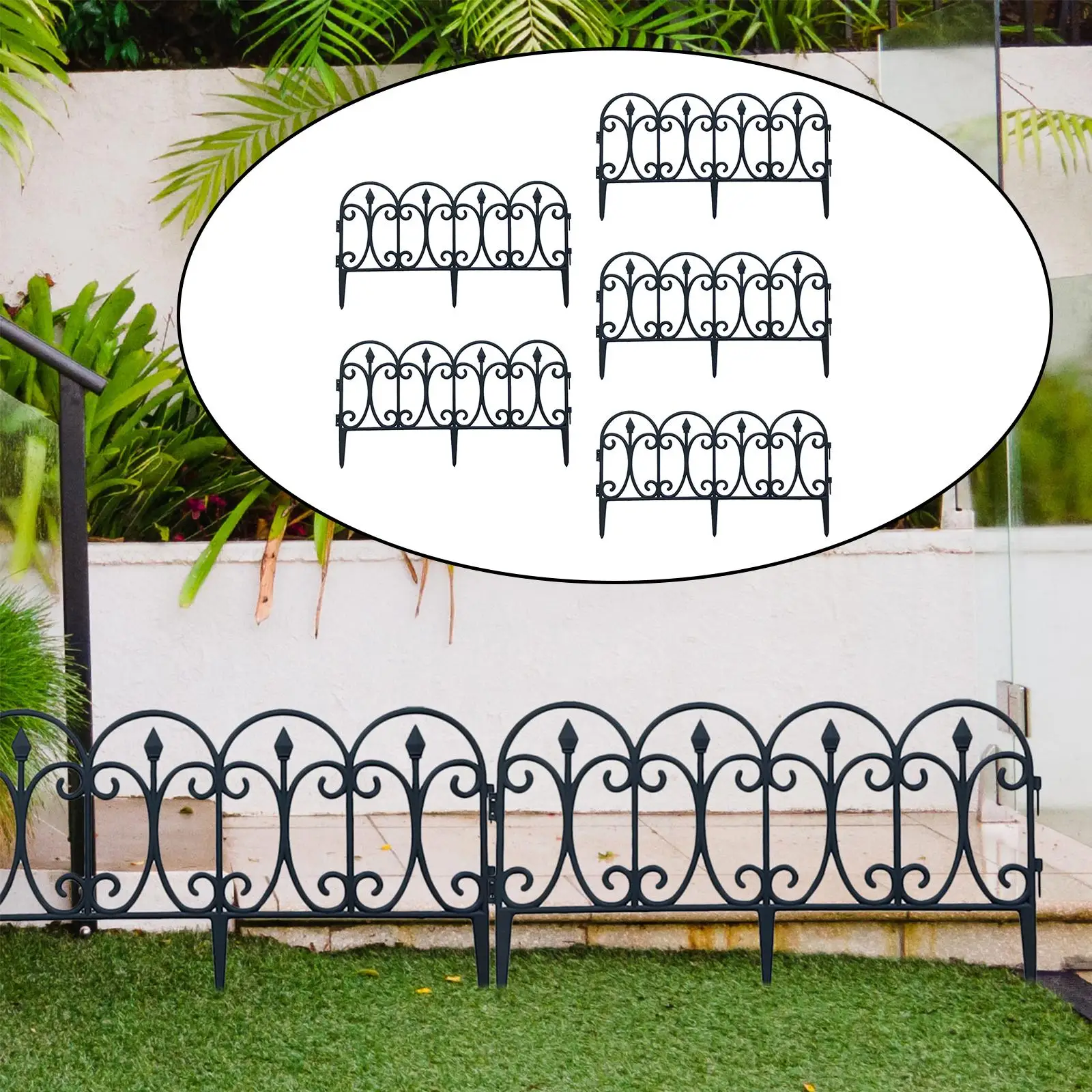 5x Artificial Garden Fence Ground Insert Border Decoration Fencing for Landscaping Lawn Flower Bed Edging Yard DIY Decorative