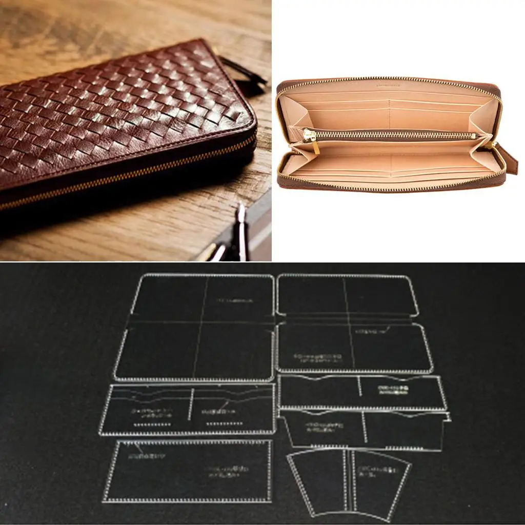 7Pcs Acrylic Template for Vintage Zipper Leather Wallet Bag Craft Stencils