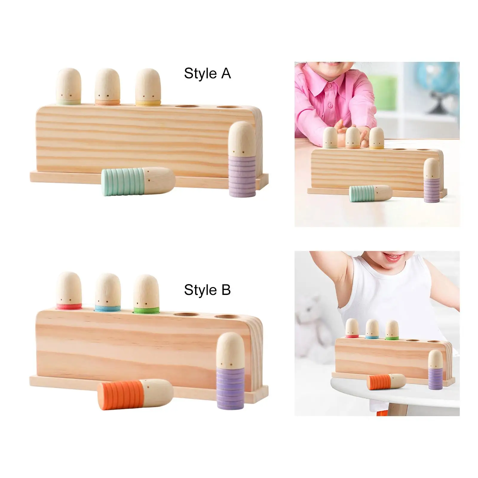 Wooden Rainbow Peg Dolls Shapes Sorting Toys Montessori Toys 5 Wood People Figures Cylinder Blocks for Toddler Birthday Gifts