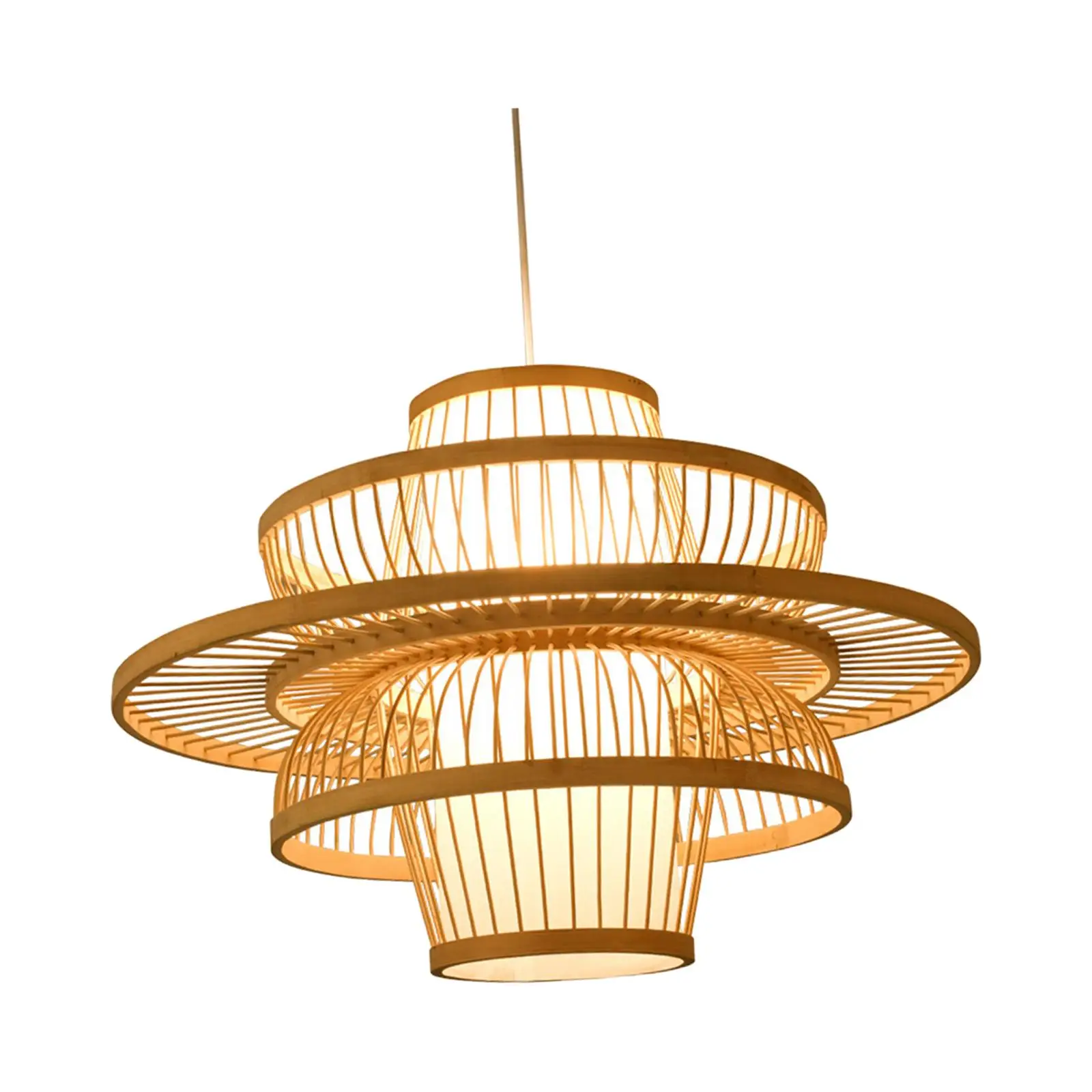 Retro Style Handwoven Bamboo Lamp Shade Pendant Light Cover Chandelier Hanging for Restaurant Kitchen Teahouse Cafe