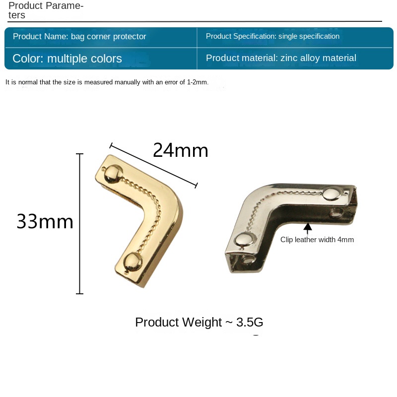Description Picture 3 of item24x33mm Bag Corner Handbags Strap Cover Clasp Protector Corners Decor End Clips DIY Edge Banding Hardware Accessories