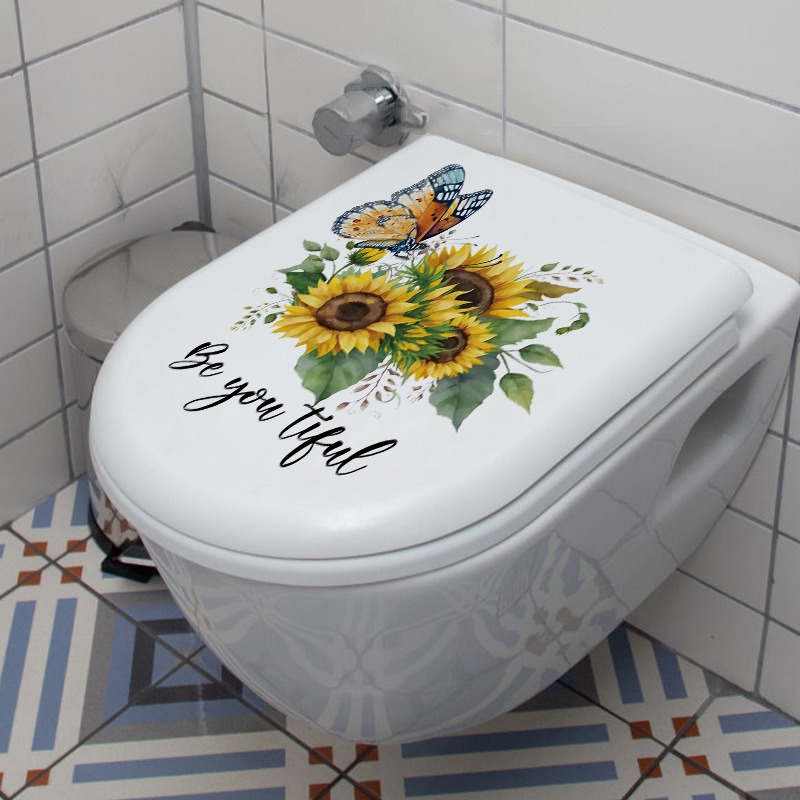 Description Picture 6 of item1pcs Plants Flowers Sunflowers Butterflies Wall Stickers Toilet Sticker Bathroom Toilet Cover Refrigerator Sticker Wc Decoration
