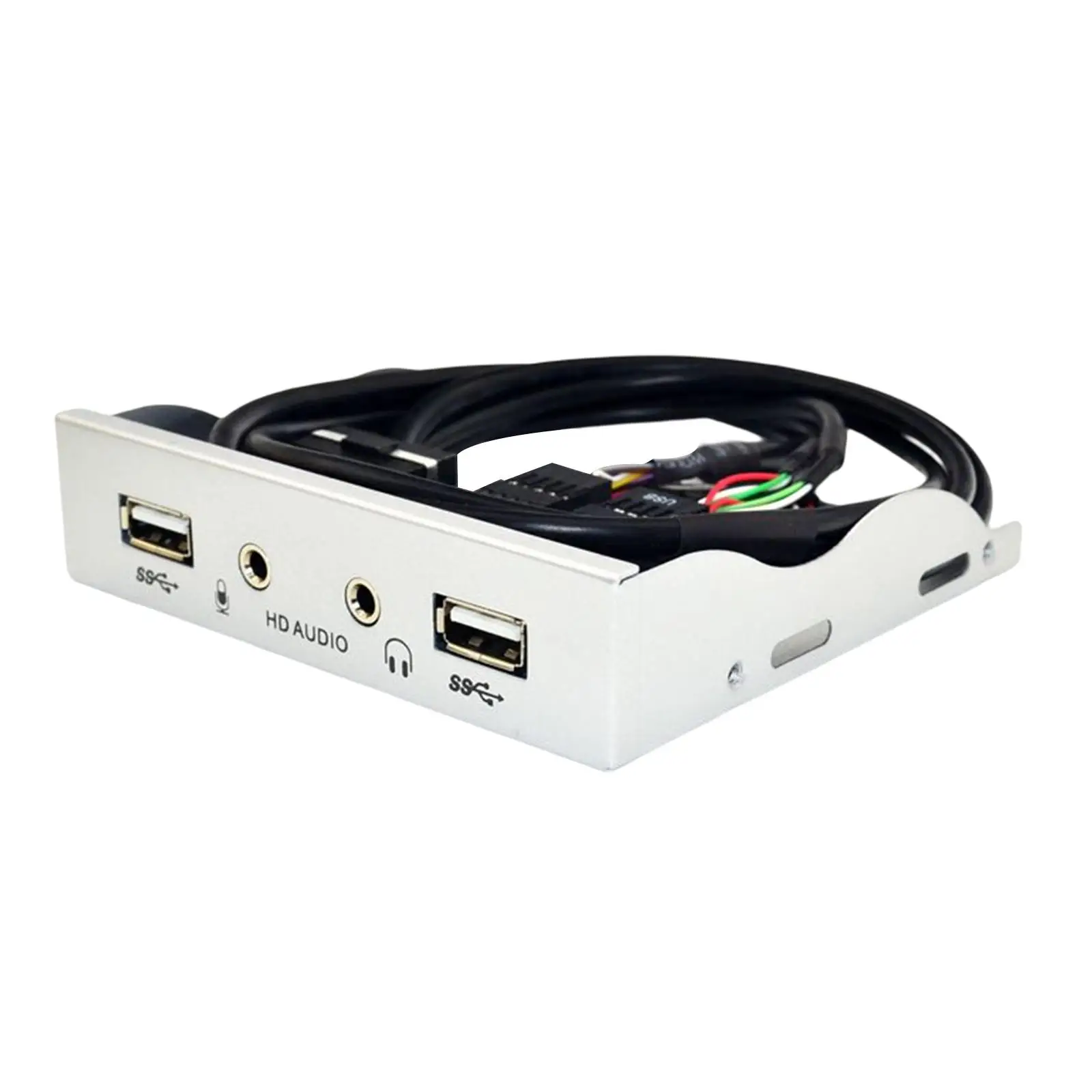 9Pin to USB 2.0 Hub Splitter Front Panel for PC Audio 3.5mm Earphone Jack for Floppy Bay