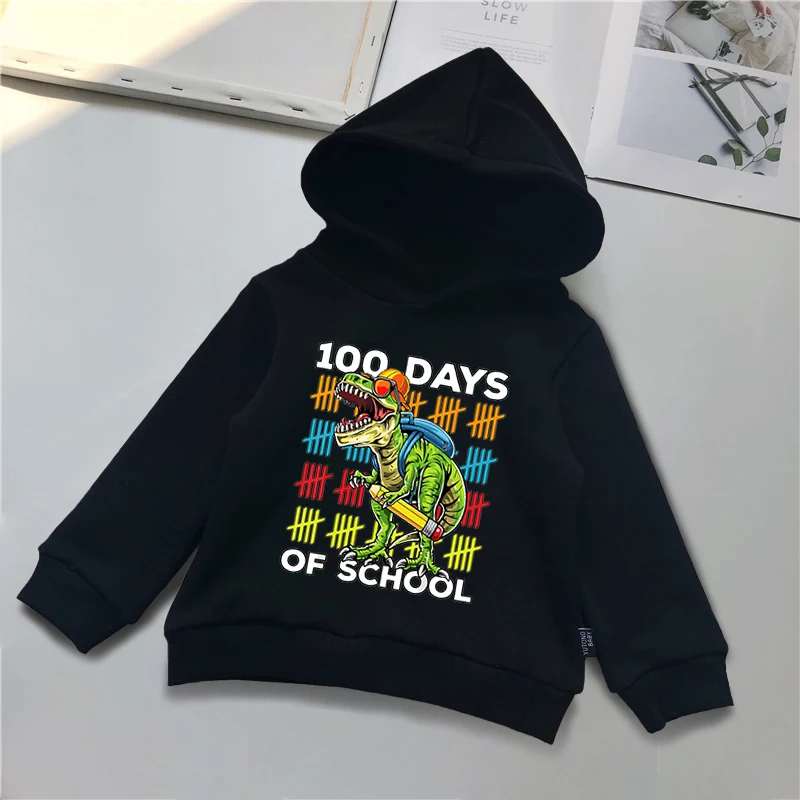 Dinosaur Hoodies Boys Cool 100 days of school Hoodies Girls Funny Cartoon Graphic Hoodie Cartoon Harajuku Unisex Sweatshirts hoodie kid