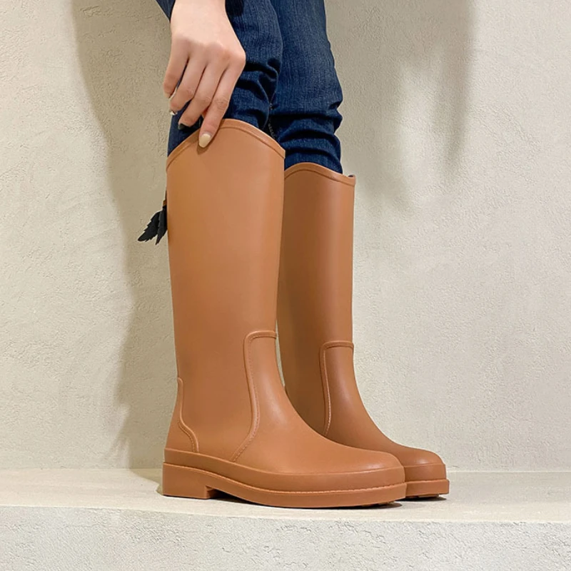 High Rubber Boots  Women’s Waterproof Work Garden Galoshes Female womens Rain Shoes Footwear for woman in Khaki tan terracotta brown 