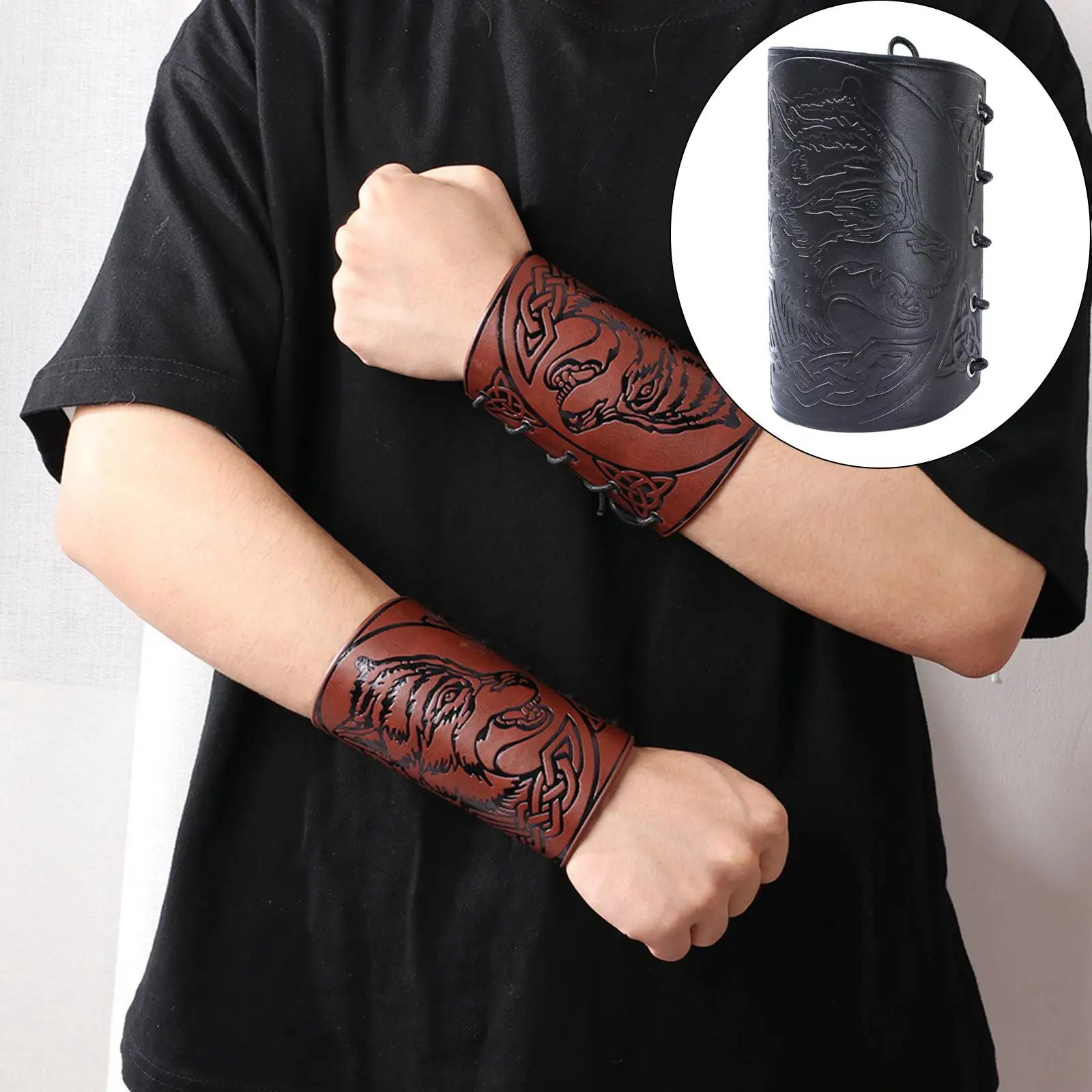 Punk Punk Bracelet Wolf Wrist Guard Adjustable Wristband Cuff Bracelet Bracers Arm Cuff for Party Cosplay Larp