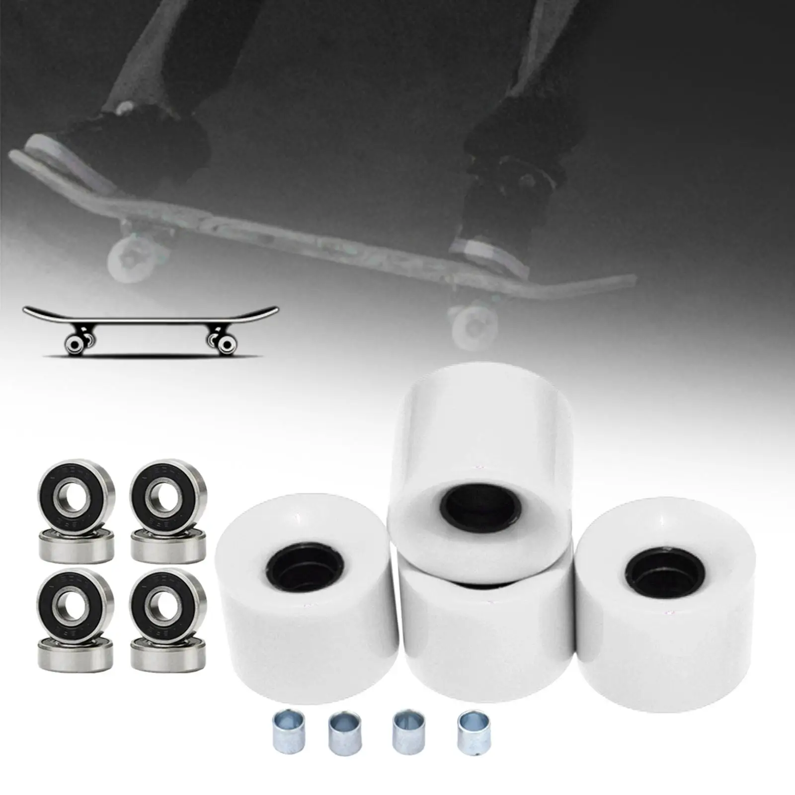 4 Pcs Skateboard Wheels And Bearings Spacers Set, Cruiser Wheels PU, Skateboard Parts Accessory 60x45mm