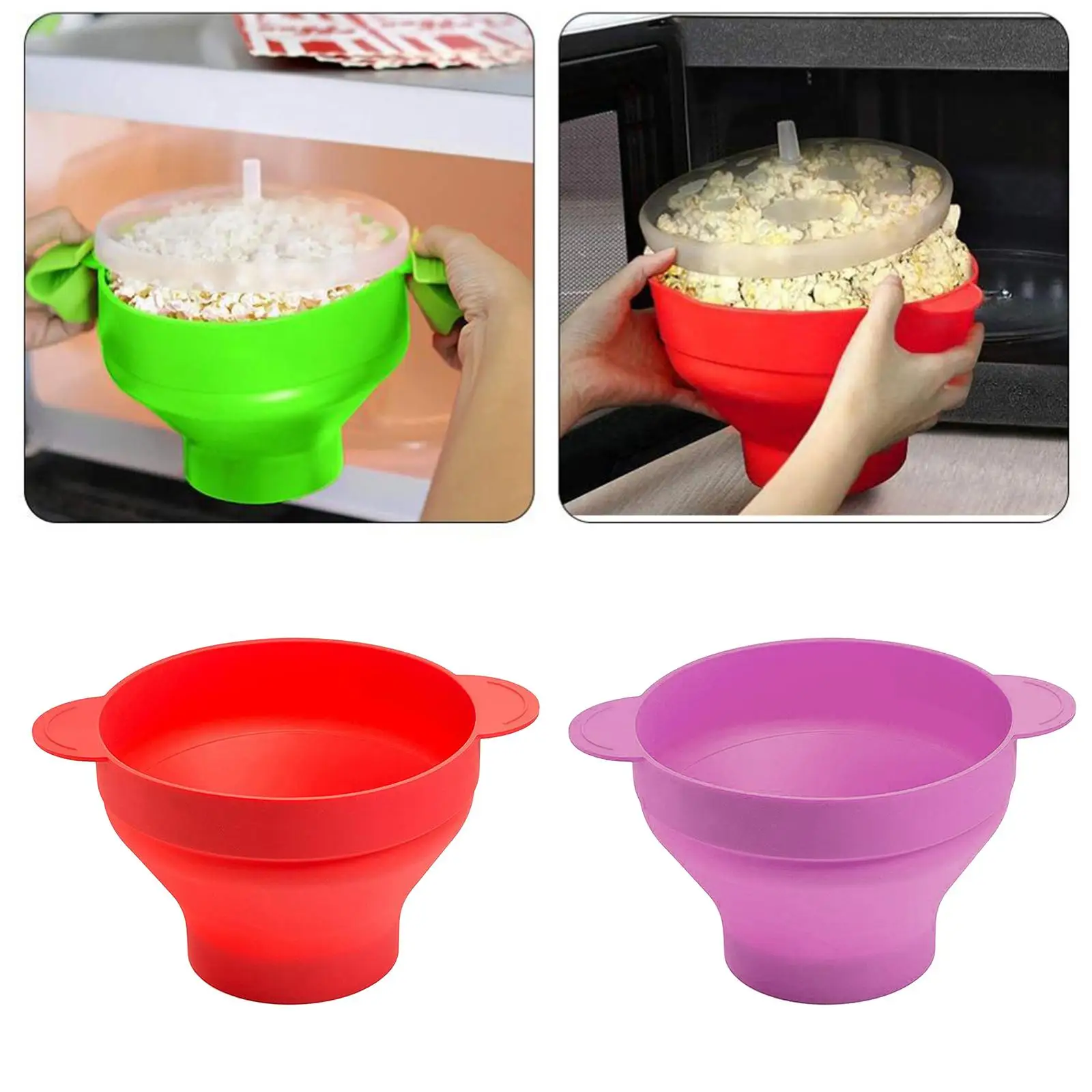 Silicone Collapsible Microwave Popcorn Bowl BPA Free Healthy with Lid -40℃ to +230℃ Movie Accessories