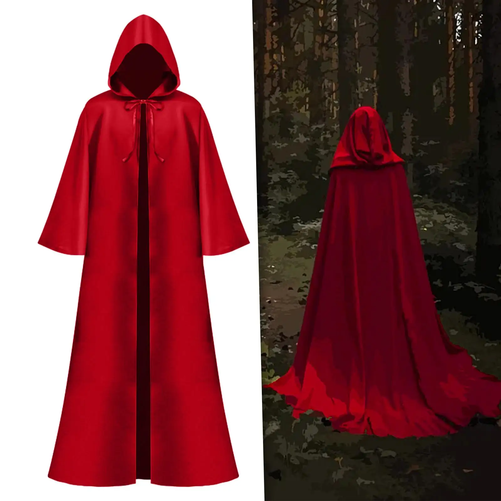 Halloween Cloak Cowl Full Length Witch Cape Robe Cosplay Cape for Easter Punk Party Fancy Dress Party Carnival Vintage Gathering