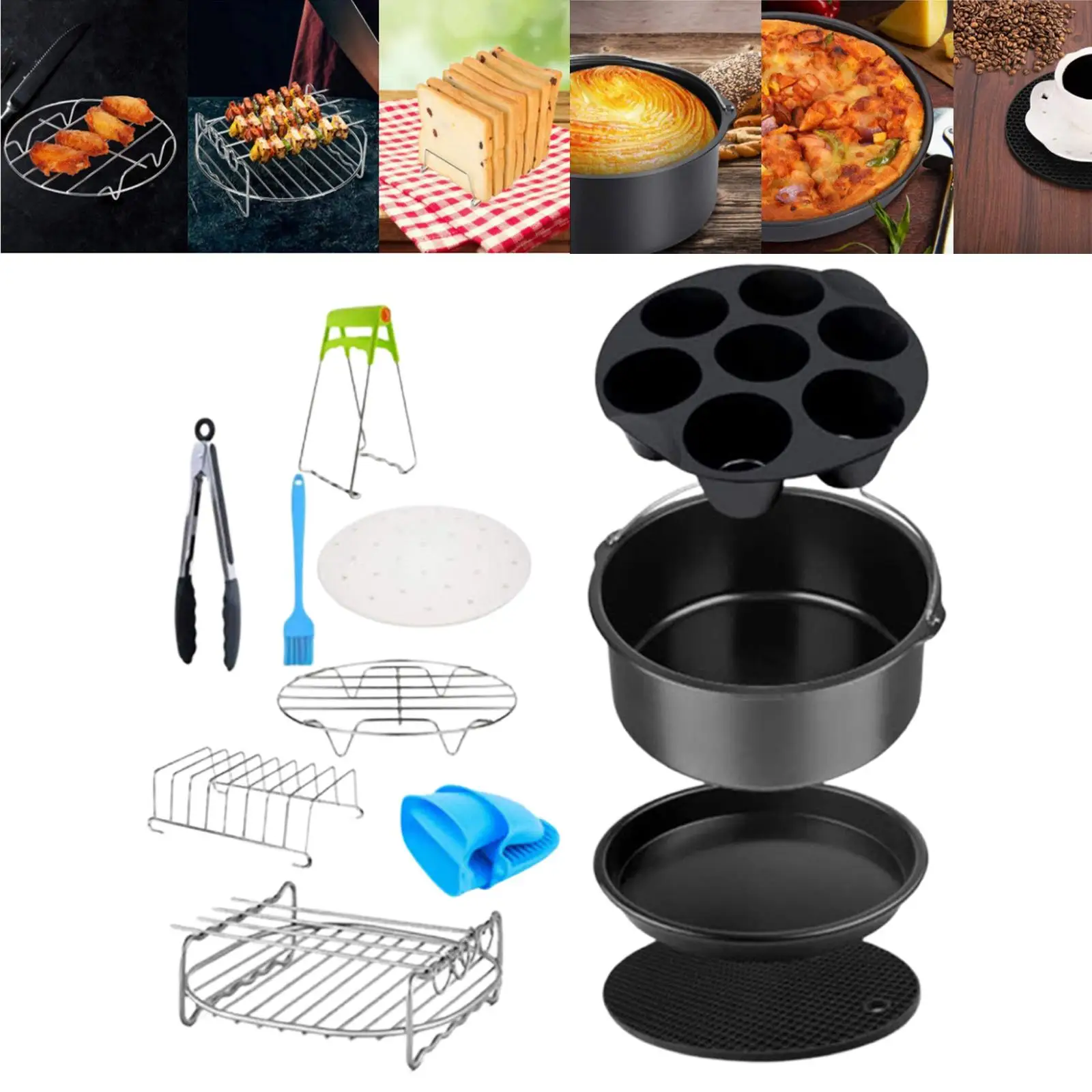 12Pieces Air Fryer Accessories Set General Pizza Pan for 4.5L-5.2L Capacity