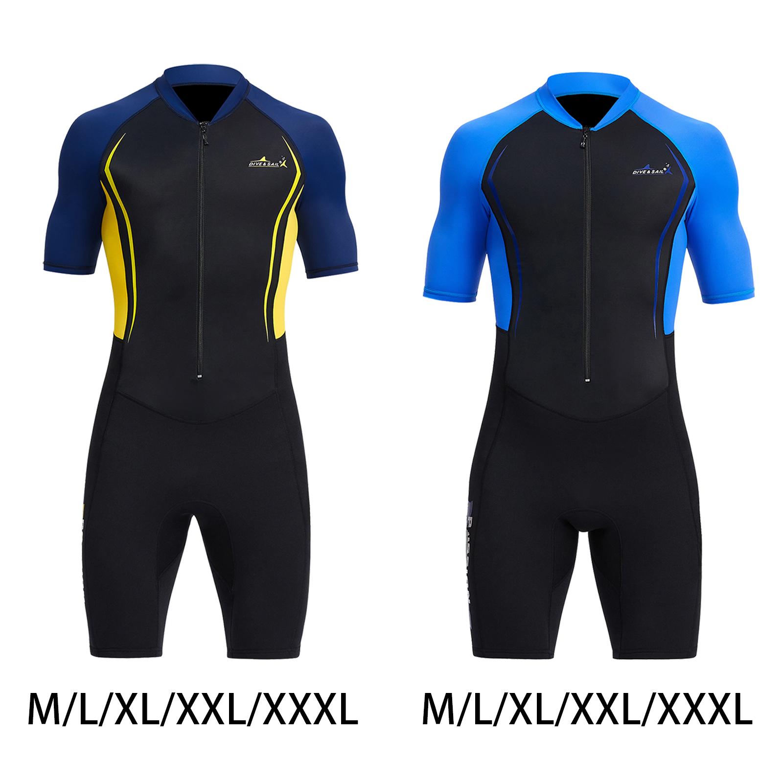 Mens Shorty Wetsuit Sun Protective Short Sleeve Full Body 1.5mm Suit Swimsuit for Diving Surfing Spearfishing Snorkeling