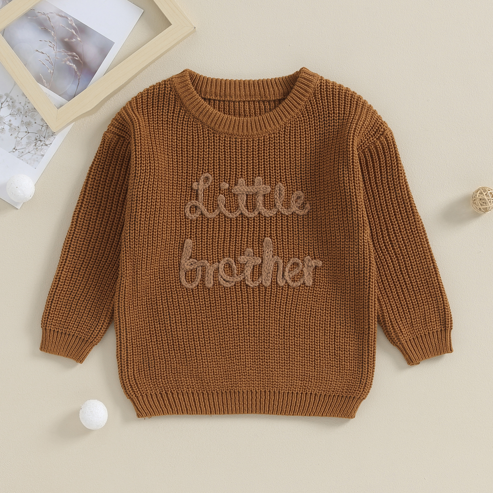 Description Picture 6 of itemWinter Newborn Baby Boys Sweater Knitwear Letter Embroidery Crew Neck Long Sleeve Pullovers Tops Toddler Casual Crochet Clothes