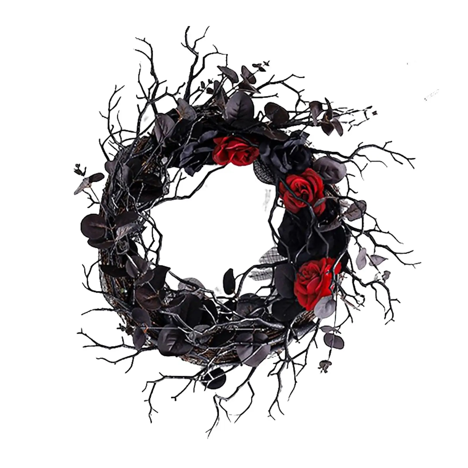 Artificial Halloween Wreath Black Red Festive Atmosphere 14inch Spooky Ornament for Party Door Decorations Indoor Outdoor