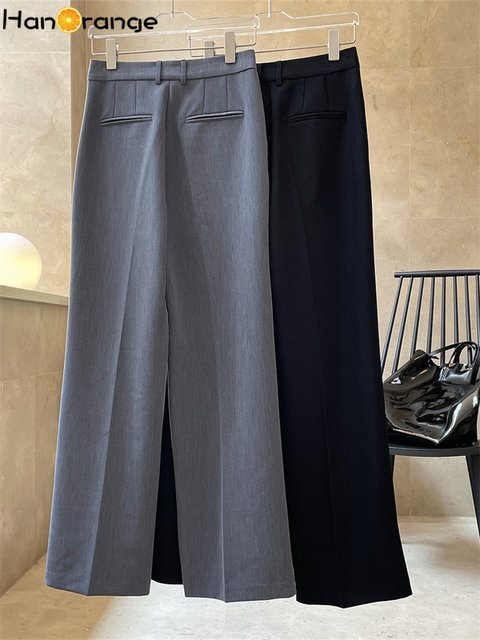 HanOrange Linen Textured Fashion High Waist Wide Leg Pants Women 2024  Spring Autumn Silhouette Casual Loose Trousers Female