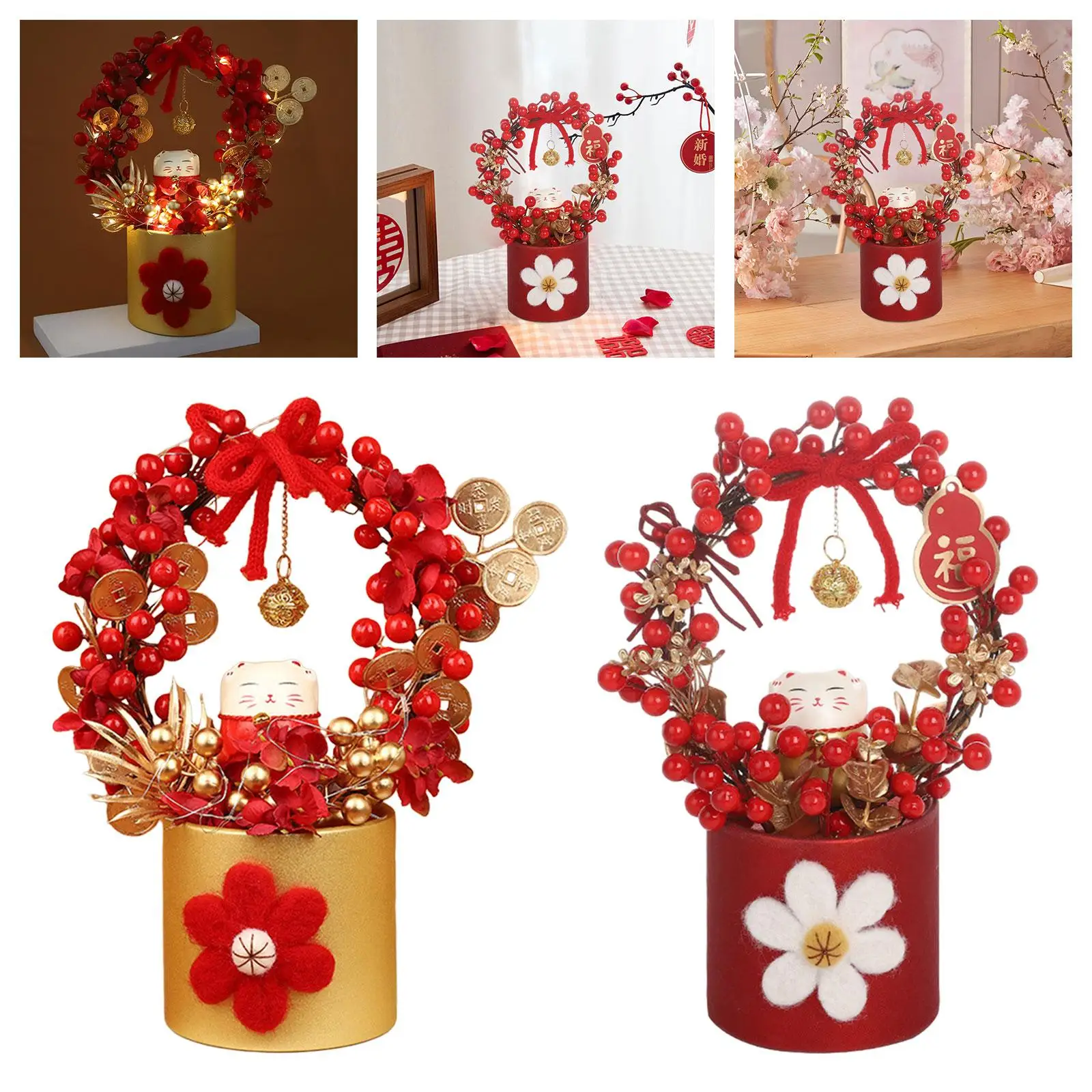 Chinese r Year Decoration Desktop Bonsai Flower Arrangements Ornament for Birthday Spring Festival Indoor Wedding Home Decor