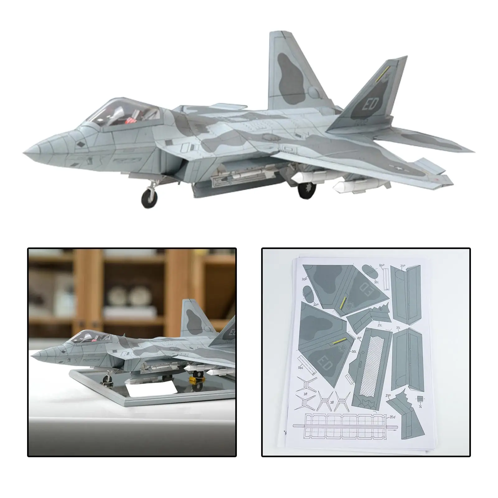 1:33 Scale 3D F22 Fighter Assemble Paper Model Kit DIY Toys Education Toys Building Papercraft for Kids Children Collectables