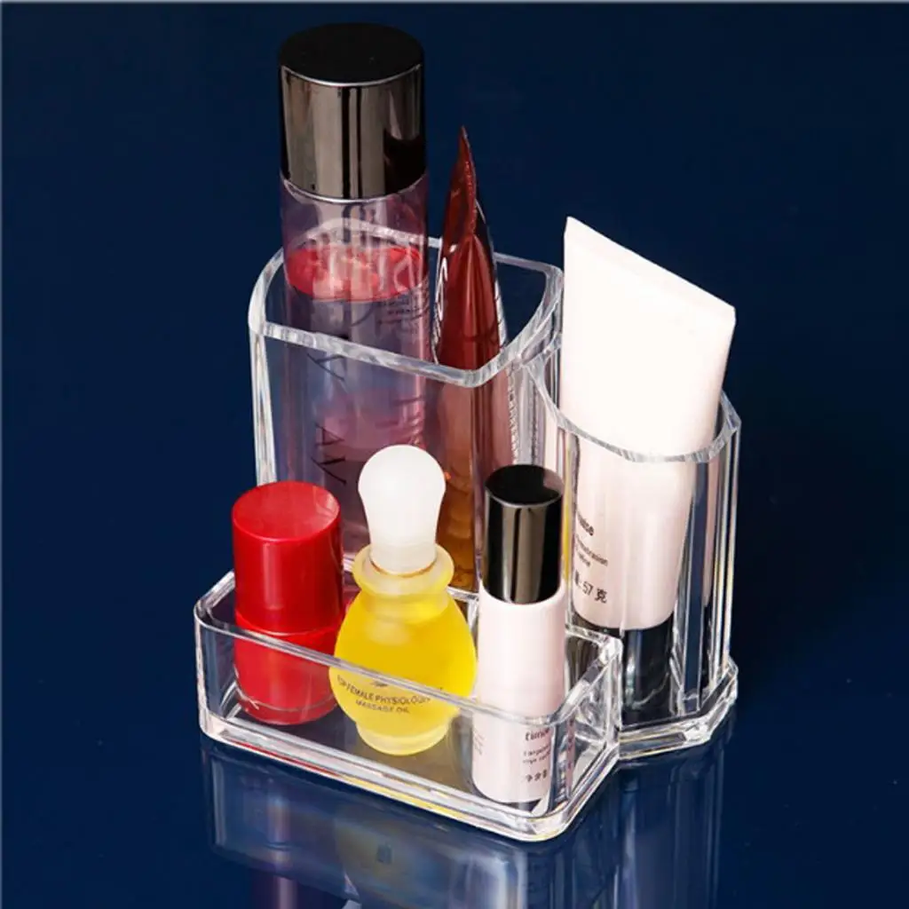 Acrylic Makeup Brush and Cosmetic Organizer Holder, 3 Compartments, 5..7 x 4.3 inch