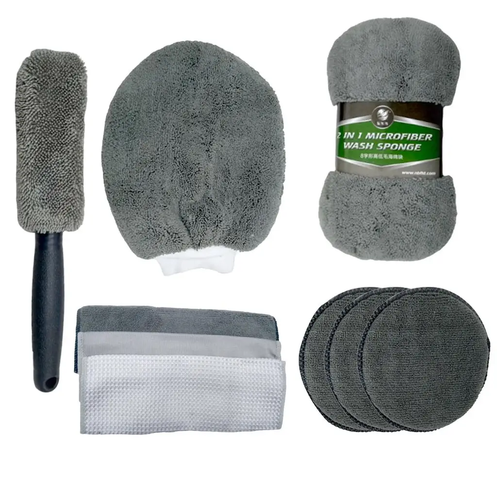 9Pcs  Tools, Car Wash Tools for Detailing InteriorsCleaning Cloth - Car Wash Sponges - Tire Brush