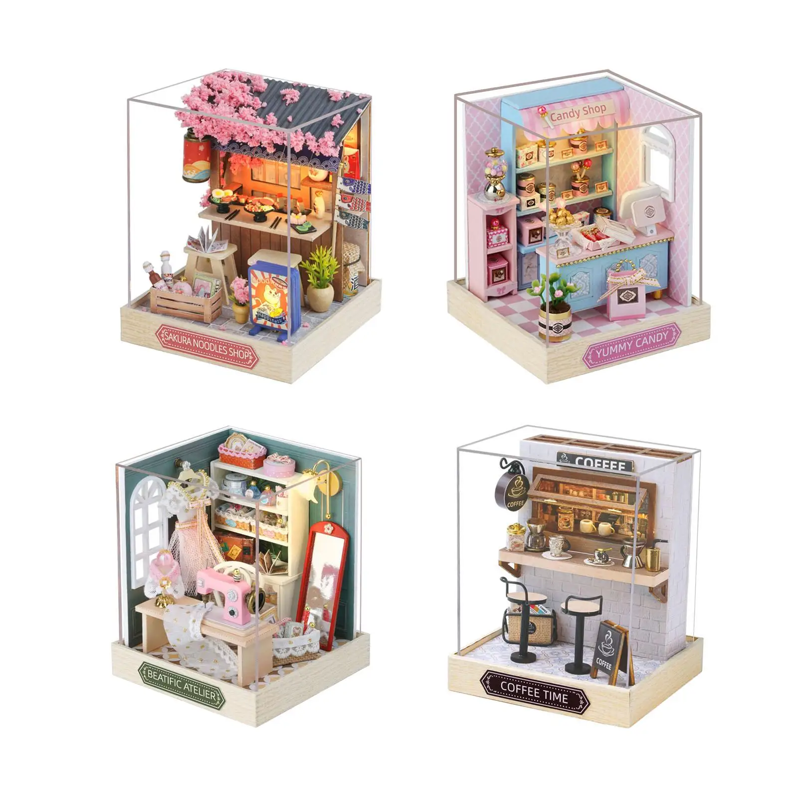 Miniature Dolls House Kits Home Decor Woodcrafts Toys Mini House Model Wood Doll House Model with Accessories for Kids Adults